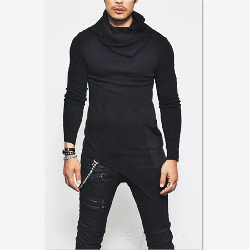 Plus Size 5XL Men's Hoodies Unbalance Hem Pocket Long Sleeve Sweatshirt For Men Clothing Autumn Turtleneck Sweatshirt Top Hoodie