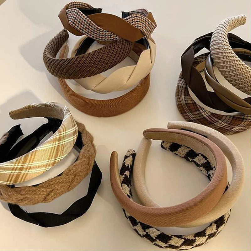 Fashion Vintage Elastic Hair Band Lattice Print Sponge Headband Womens Girl Wide Side Hairband Hair Hoop Female Hair Accessories