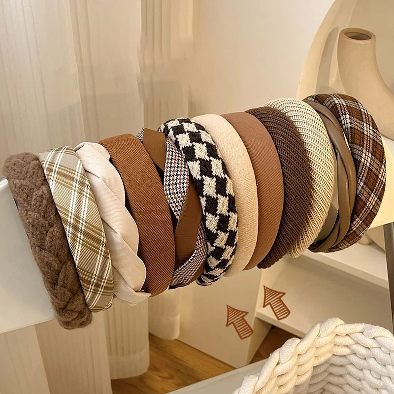 Fashion Vintage Elastic Hair Band Lattice Print Sponge Headband Womens Girl Wide Side Hairband Hair Hoop Female Hair Accessories