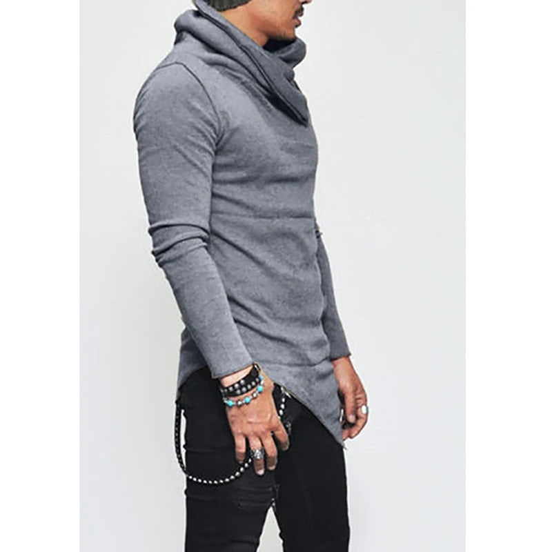 Plus Size 5XL Men's Hoodies Unbalance Hem Pocket Long Sleeve Sweatshirt For Men Clothing Autumn Turtleneck Sweatshirt Top Hoodie