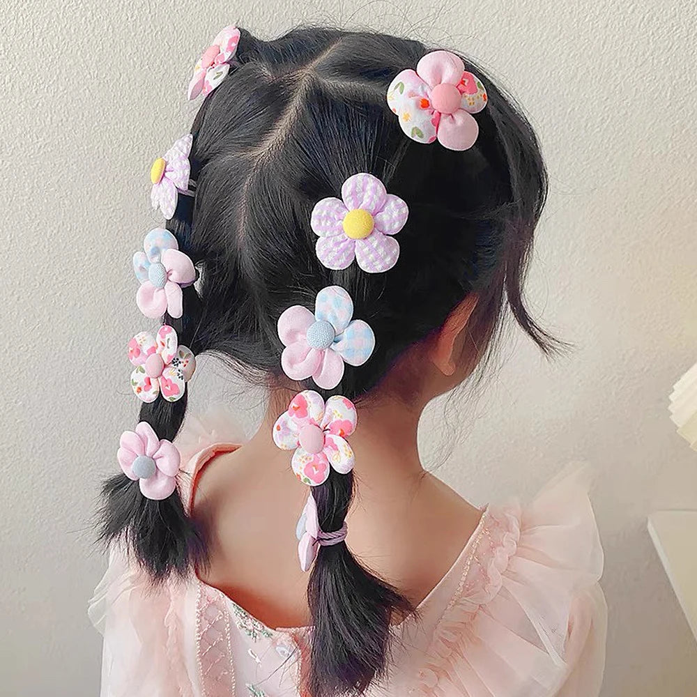 10pcs/Set Colorful Flower Hair Ties Elastics Ponytail Holders Rubber Band Baby Hair Accessories For Toddlers Kids Teens Girls