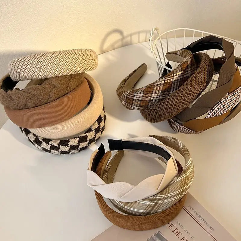 Fashion Vintage Elastic Hair Band Lattice Print Sponge Headband Womens Girl Wide Side Hairband Hair Hoop Female Hair Accessories