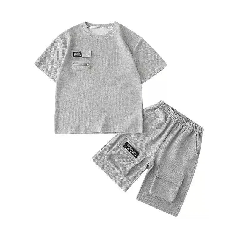 Summer Boy Sports Sets Kids Casual Costume Teenager Fashion Outfits Children T-shirts+Shorts 2Pcs Short Sleeves Top Pants Suits