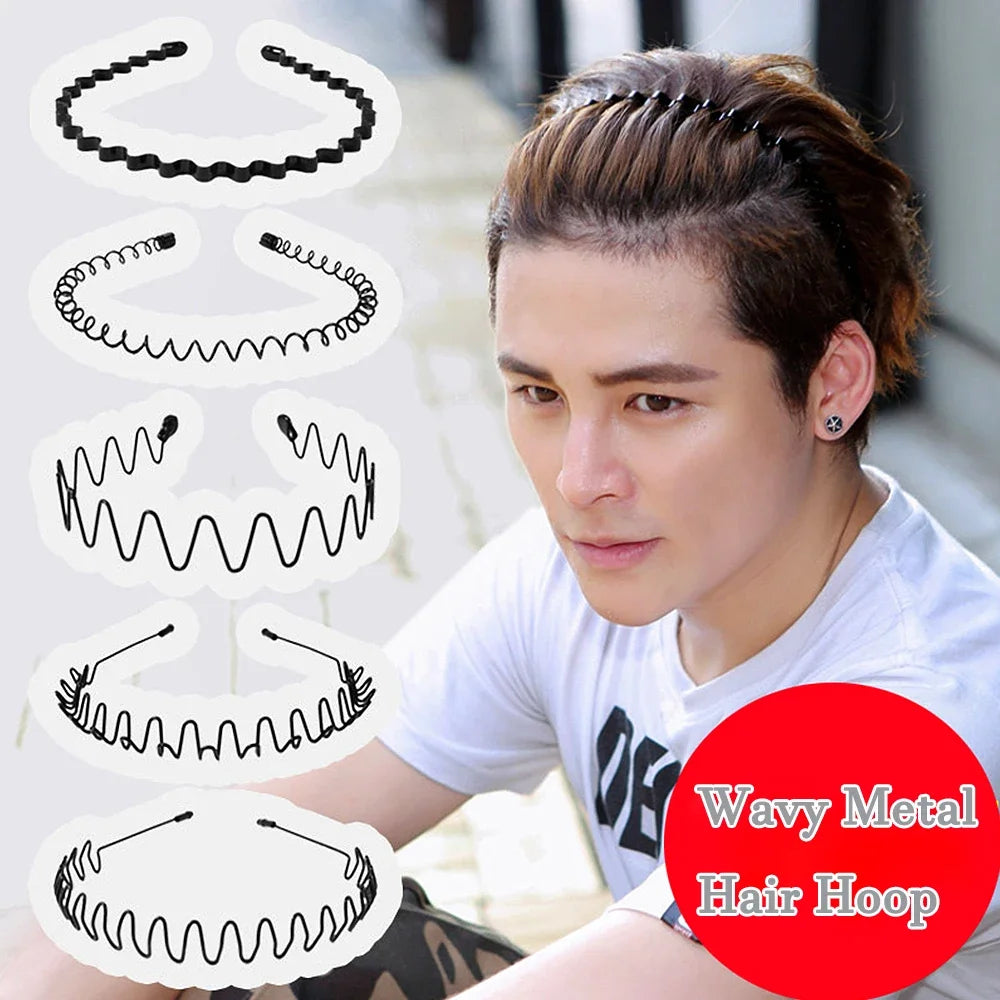 1/3pcs Unisex Black Elastic Non Slip Metal Headbands For Men Women Wavy Hairband Spring Hair Hoop Fashion Hair Accessories